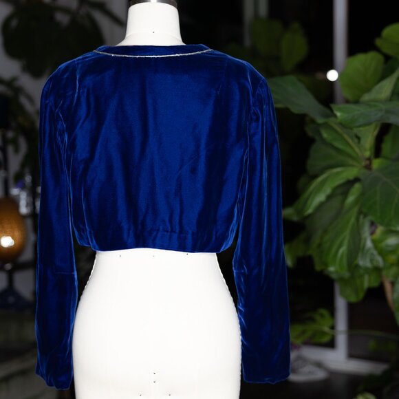 Vintage Handmade Royal Blue Velvet Bolero Jacket (Small) - Picture 7 of 16